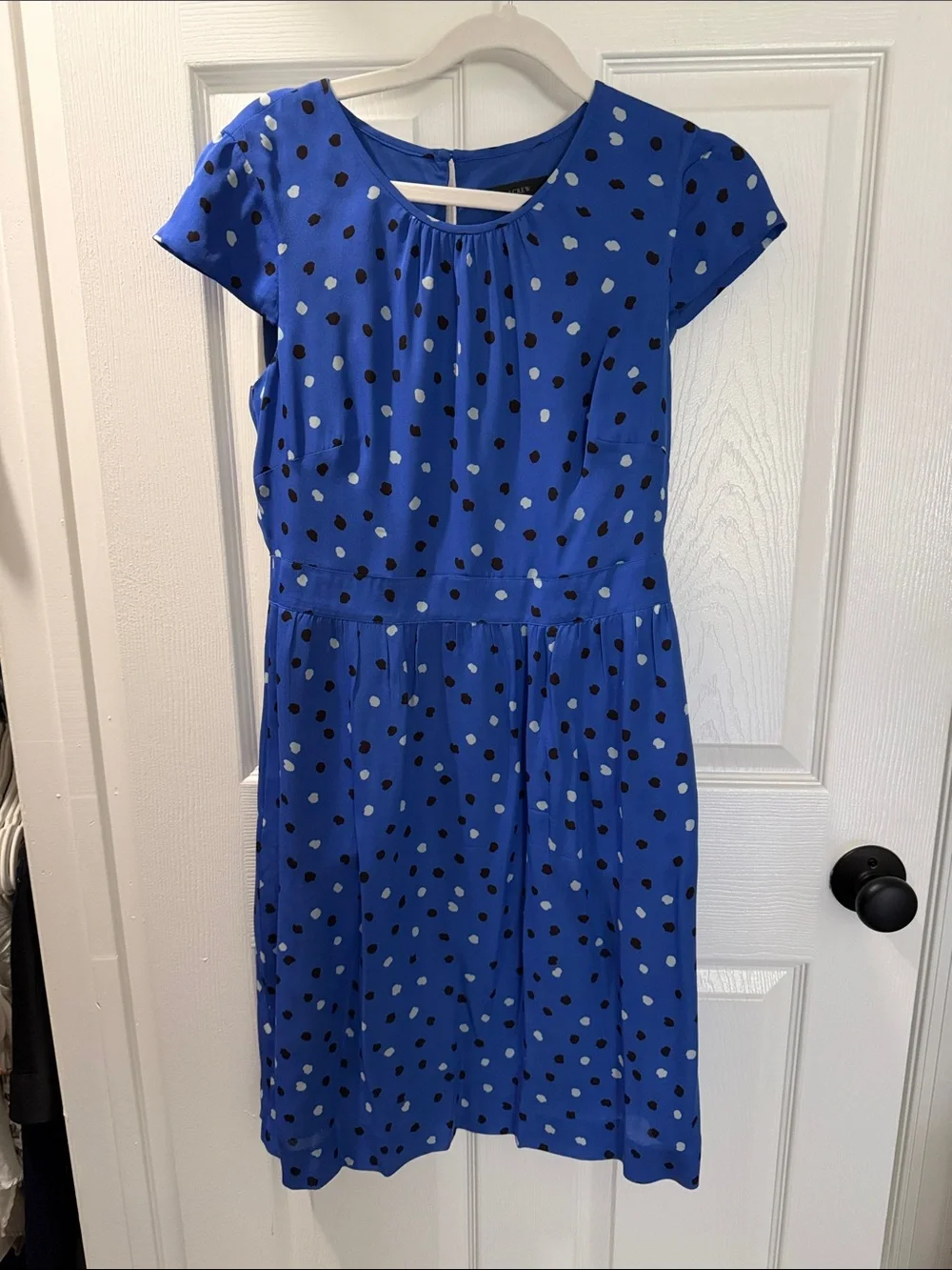 J. Crew Blue Dot Cap-Sleeve Dress